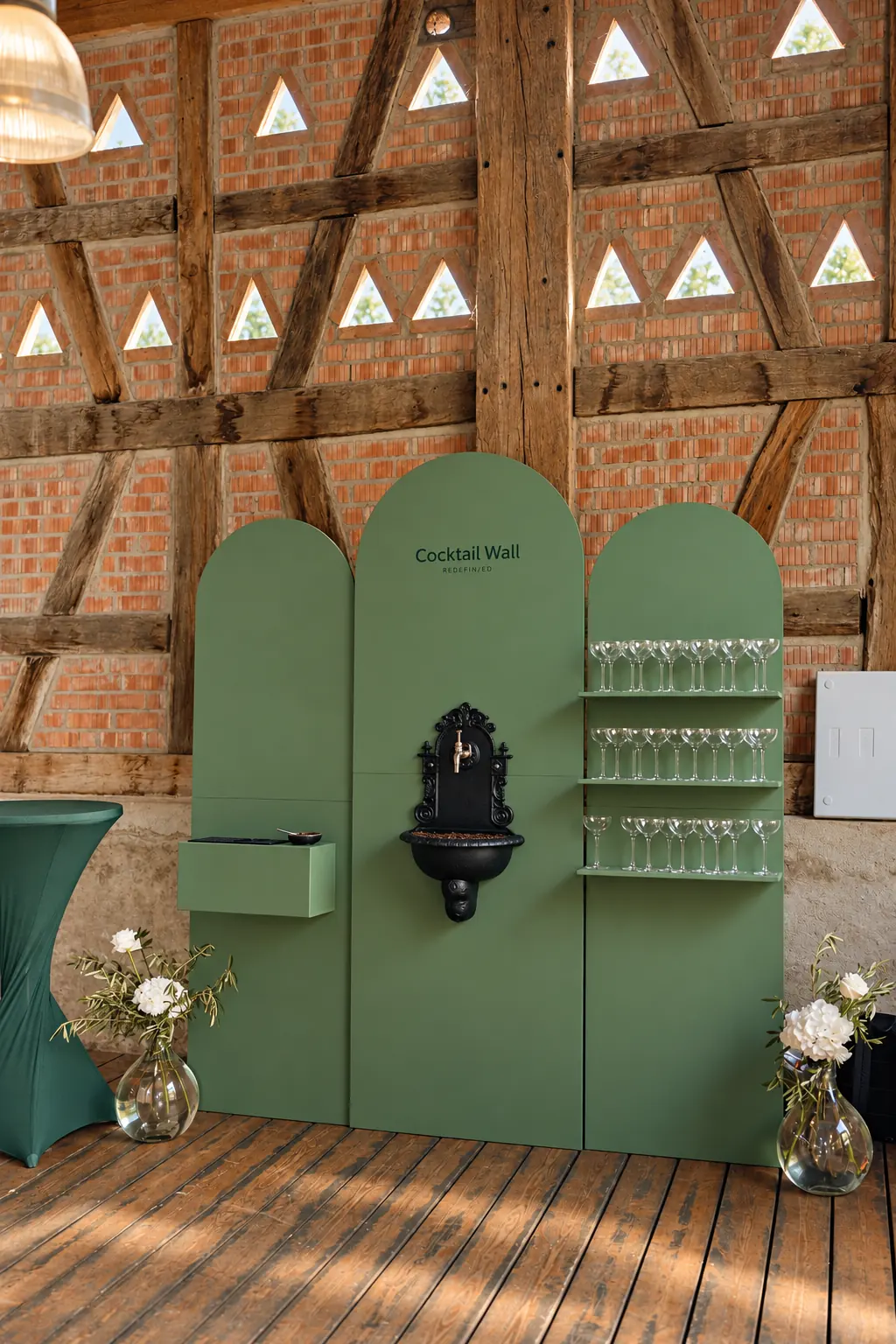 Grüne Groom Cocktail Wall für eine Hochzeit